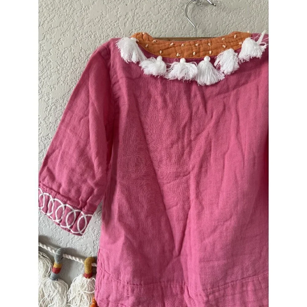 Mer St. Barth Serena Tassel Embroidered Gauze Pink Mini Little Girl Dress Boho 4